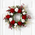 24" Hydrangea w/White Roses Wreath"