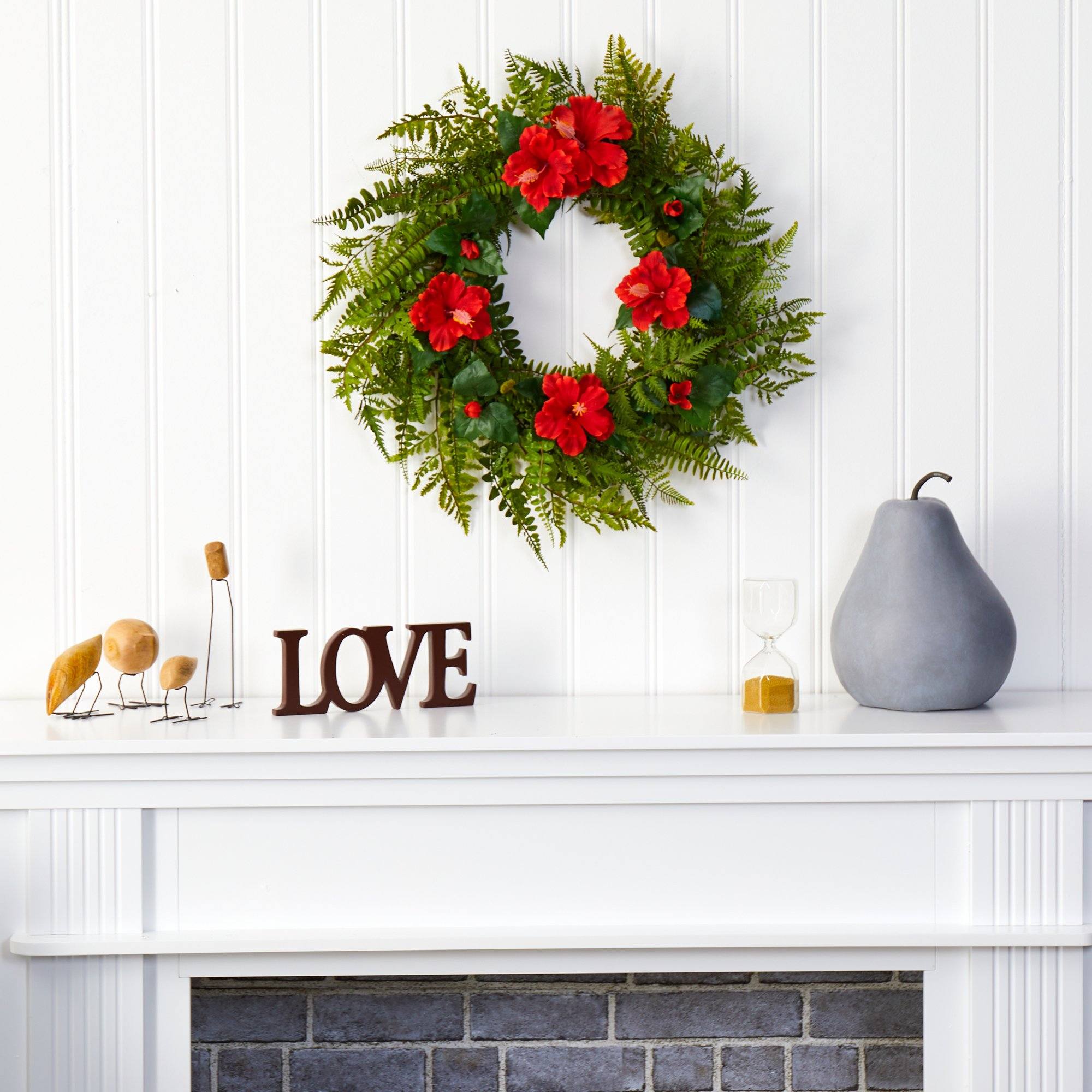 24” Mixed Fern and Hibiscus Artificial Wreath