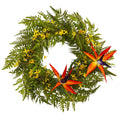 24” Mixed Fern, Forsythia and Bird of Paradise Artificial Wreath