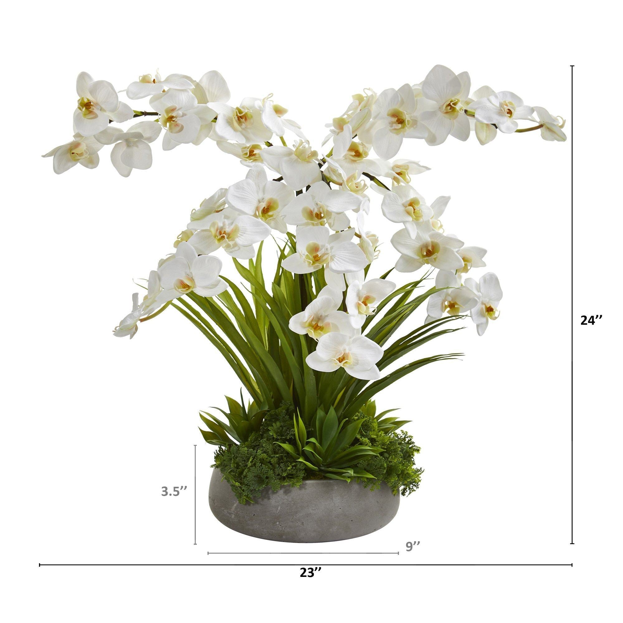 24” Phalaenopsis Orchid and Agave Artificial Arrangement in Gray Vase