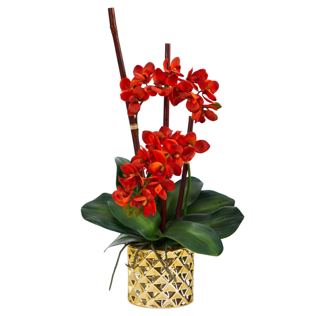 24” Phalaenopsis Orchid Artificial Arrangement in Gold Vase