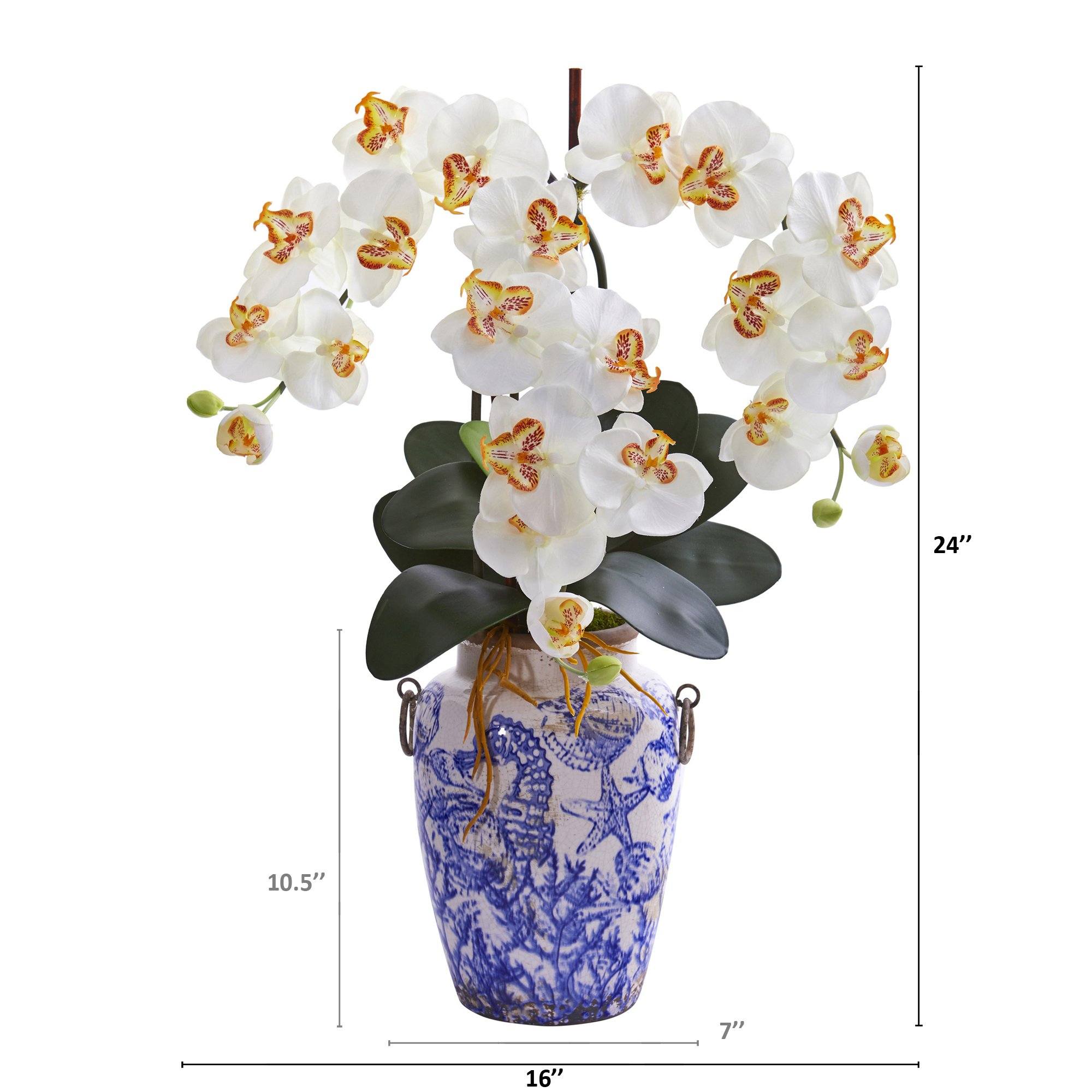 24” Phalaenopsis Orchid Artificial Arrangement in Weathered Ocean Vase