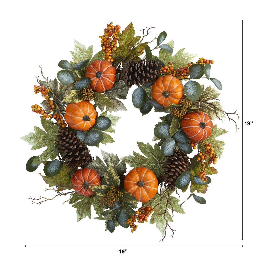 24” Pumpkins, Pine Cones and Berries Fall Artificial Wreath