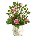 24” Rose, Thistle and Succulent Artificial Arrangement in Floral Vase