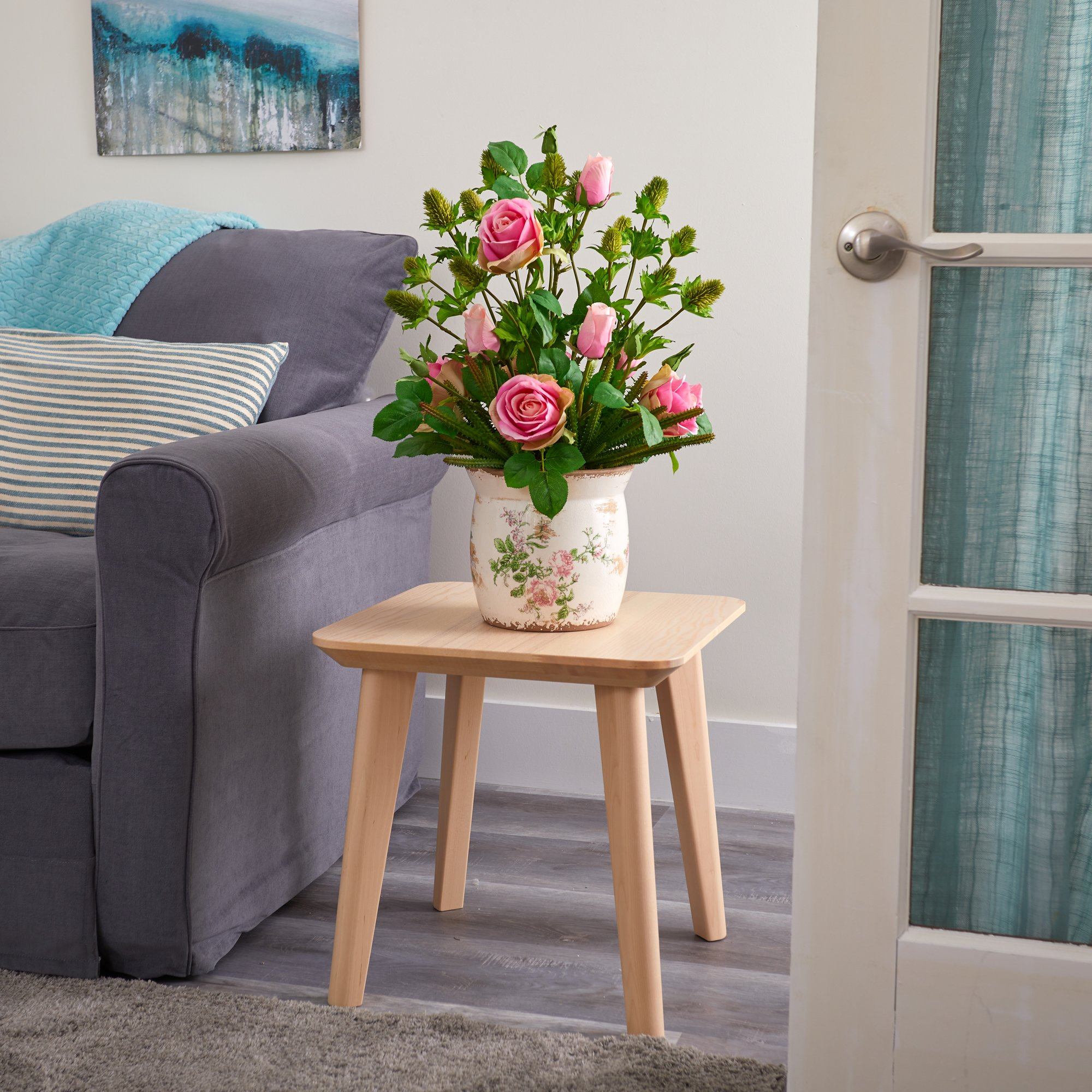 24” Rose, Thistle and Succulent Artificial Arrangement in Floral Vase