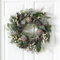 24” Snow Tipped Holiday Artificial Wreath with Berries, Pine Cones and Ornaments
