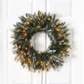 24” Snowed Artificial Christmas Wreath with 50 Warm White LED Lights and Pine Cones