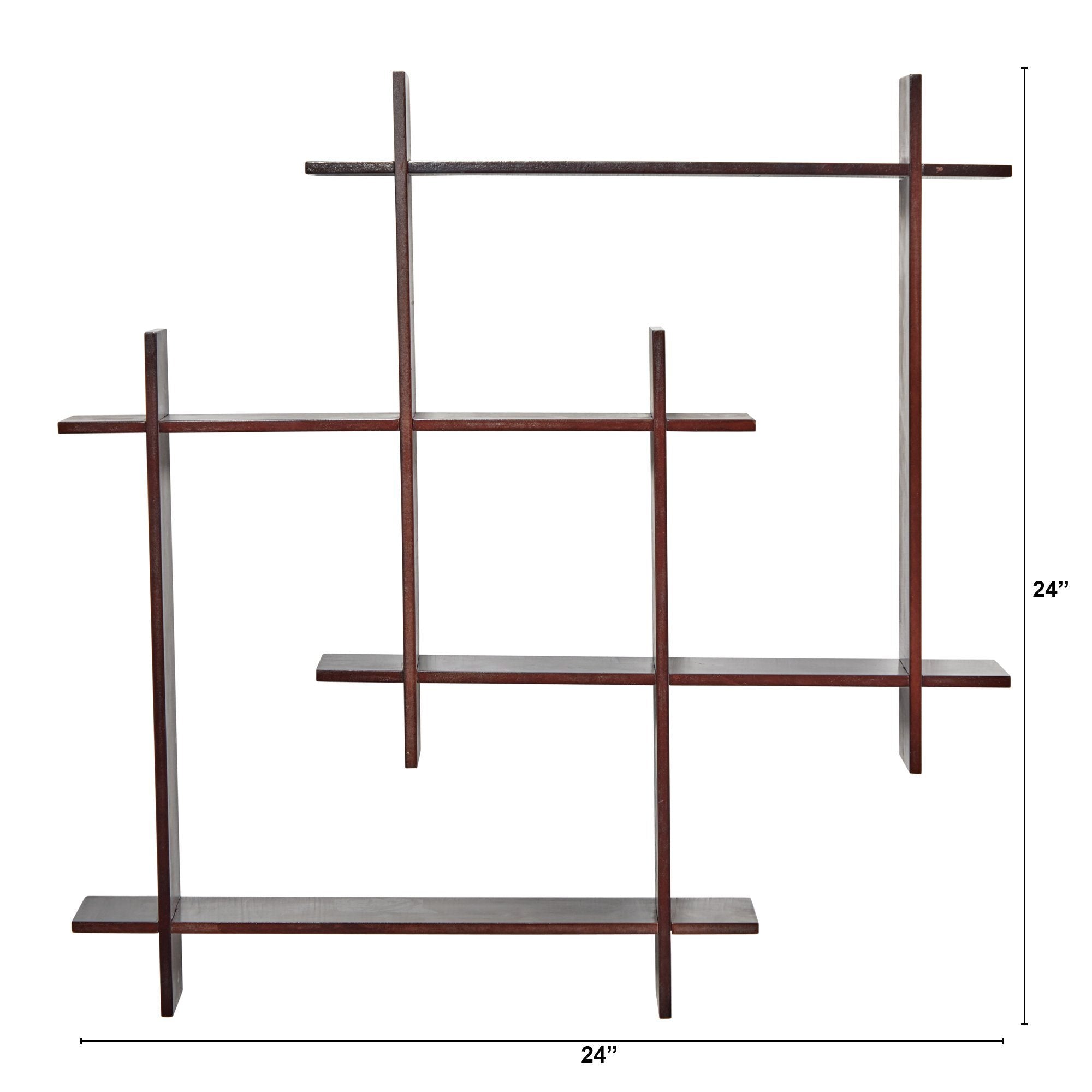 24" Wood Crosshatch Floating Shelves Wall Art Decor"