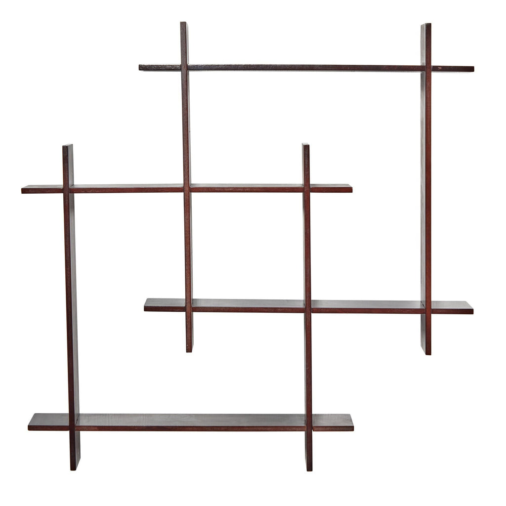 24" Wood Crosshatch Floating Shelves Wall Art Decor"