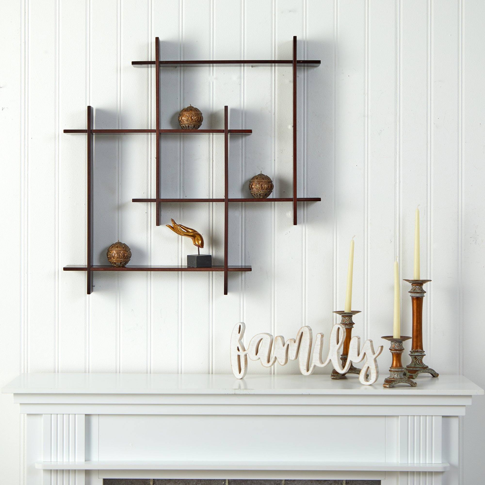 24" Wood Crosshatch Floating Shelves Wall Art Decor"