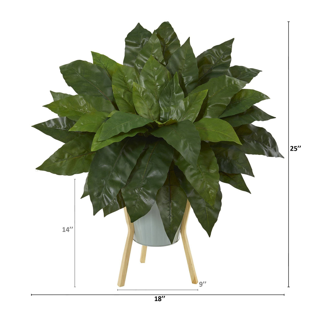 25” Bird’s Nest Fern Artificial Plant in Green Planter with Stand