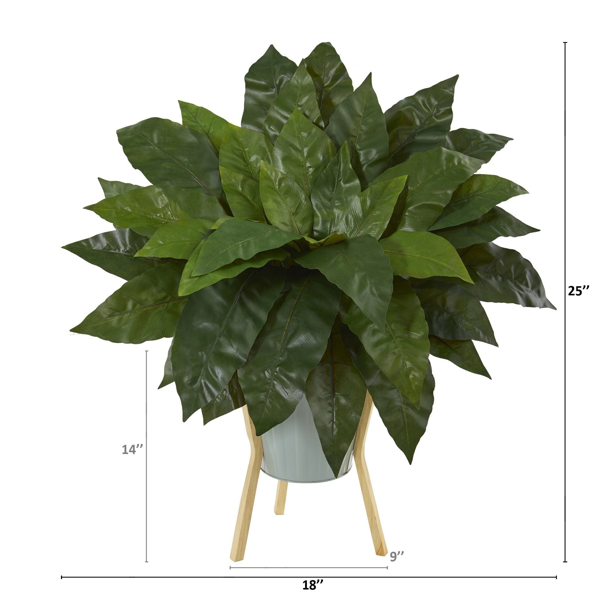 25” Bird’s Nest Fern Artificial Plant in Green Planter with Stand