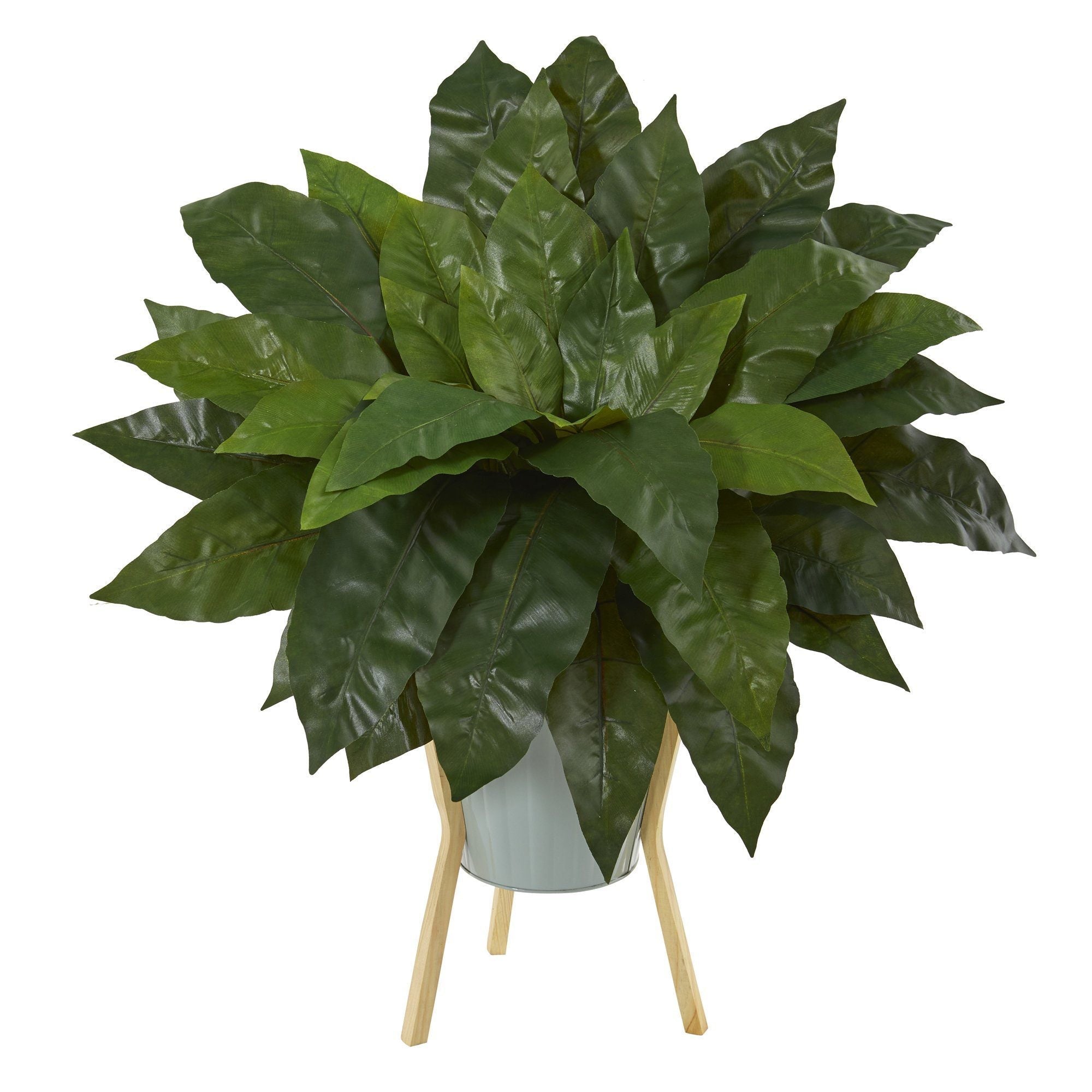 25” Bird’s Nest Fern Artificial Plant in Green Planter with Stand