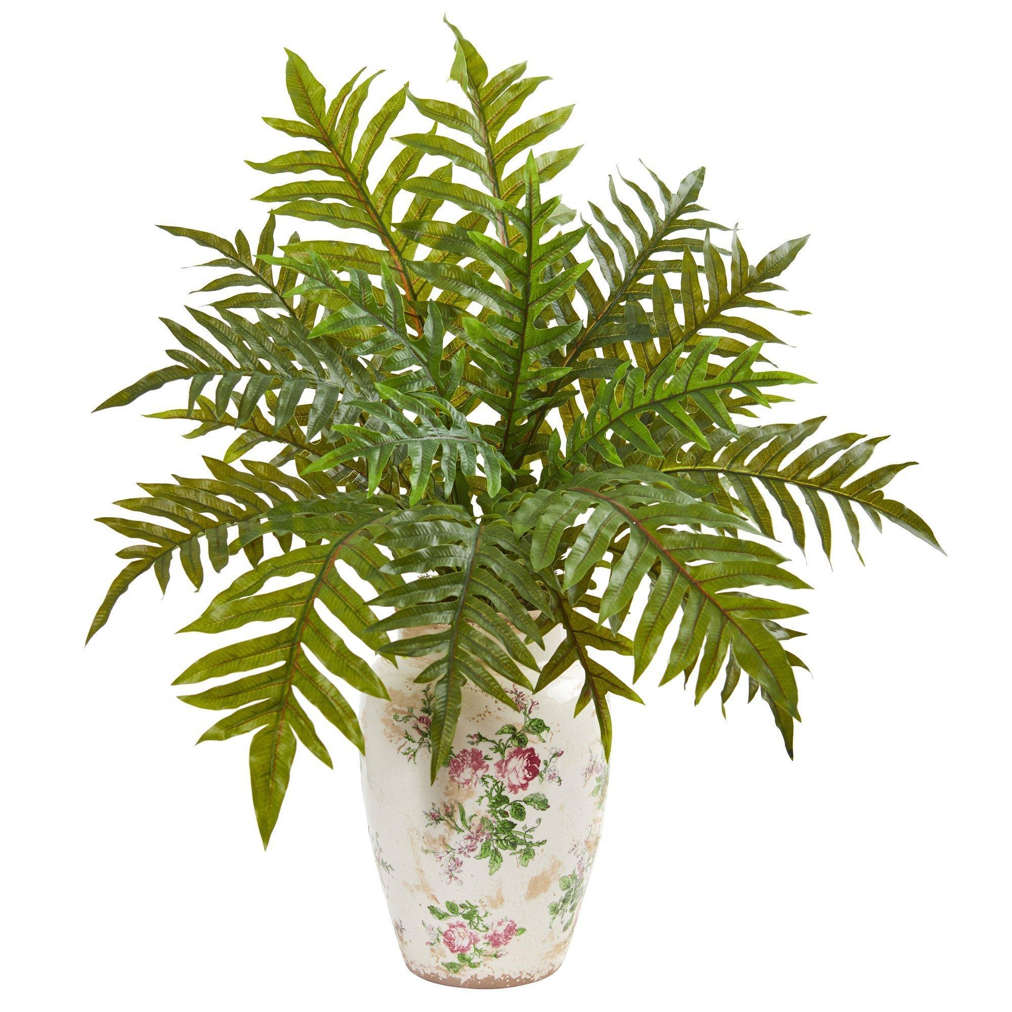 25” Hares Foot Fern Artificial Plant in Decorative Vase (Real Touch)