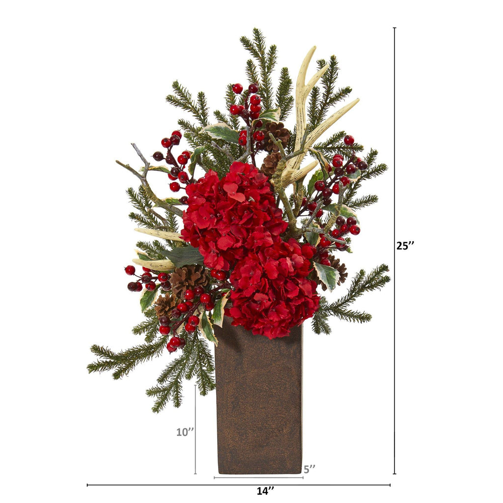 25” Hydrangea and Holly Berry Artificial Arrangement
