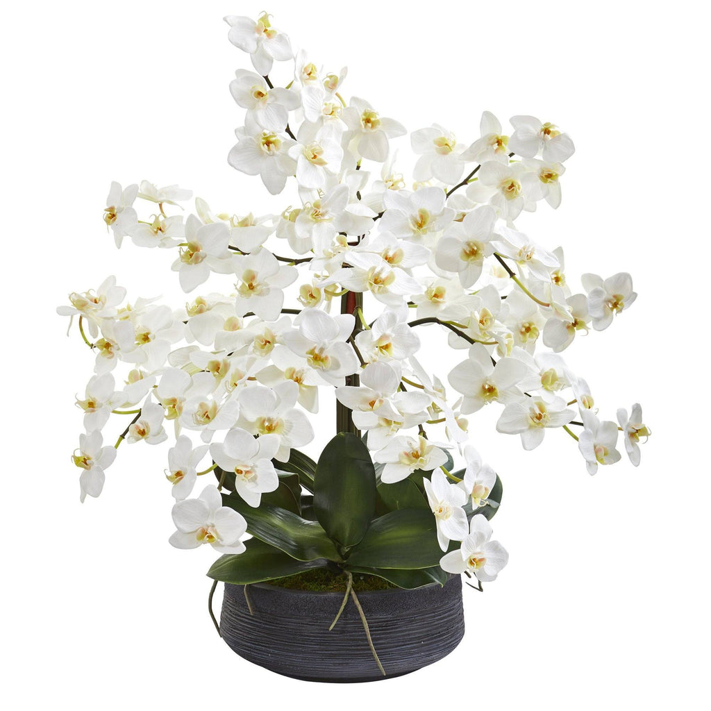 25” Phalaenopsis Orchid Artificial Arrangement in Decorative Bowl