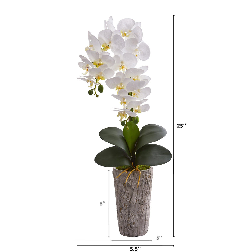 25” Phalaenopsis Orchid Artificial Arrangement in Weathered Oak Vase