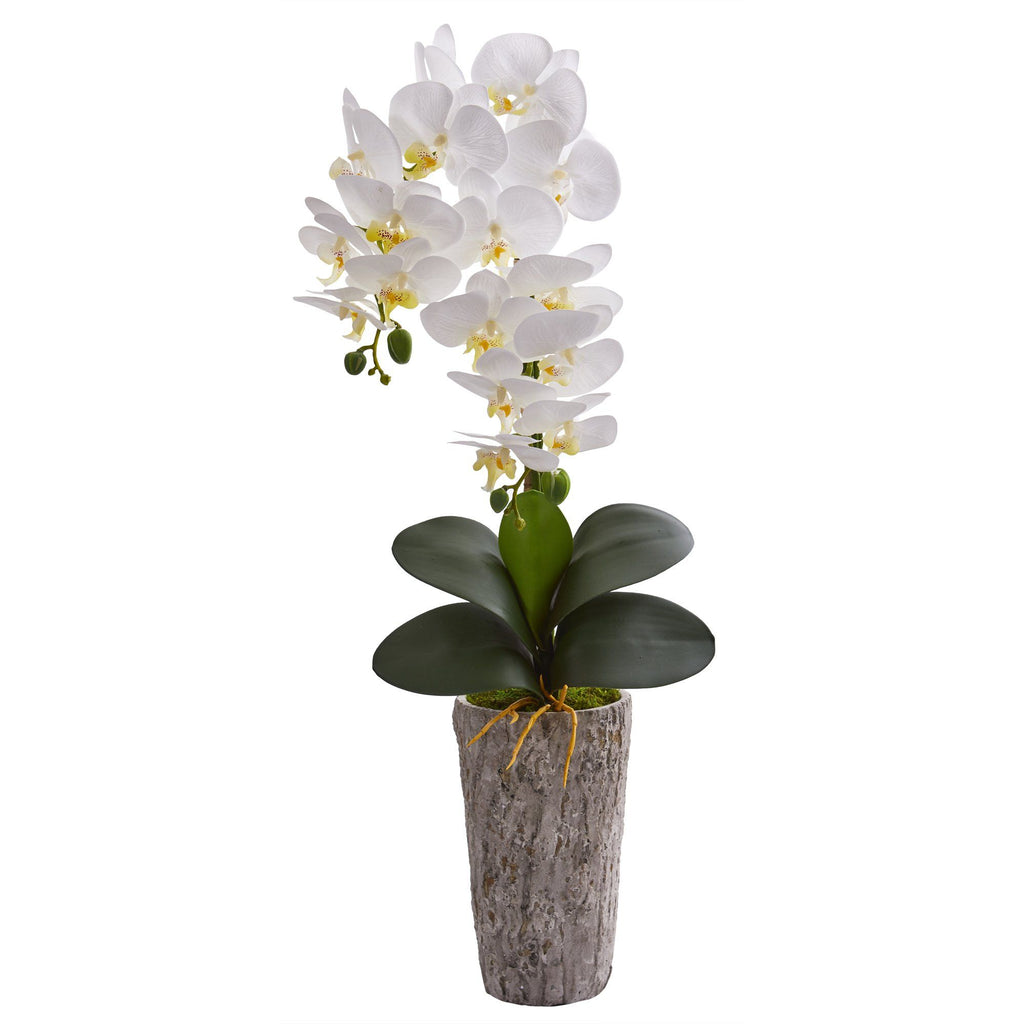 25” Phalaenopsis Orchid Artificial Arrangement in Weathered Oak Vase