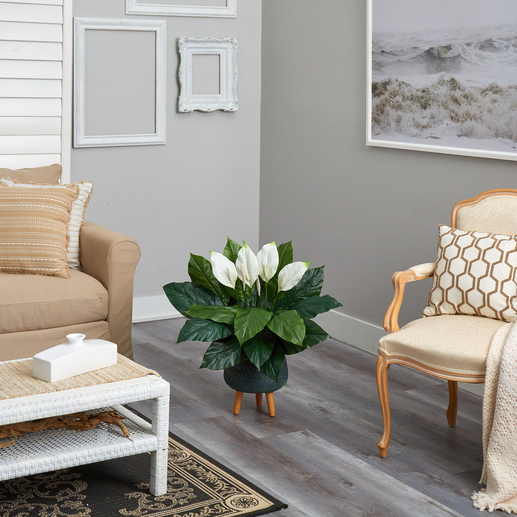 2.5’ Spathiphyllum Artificial Plant in Black Planter with Stand