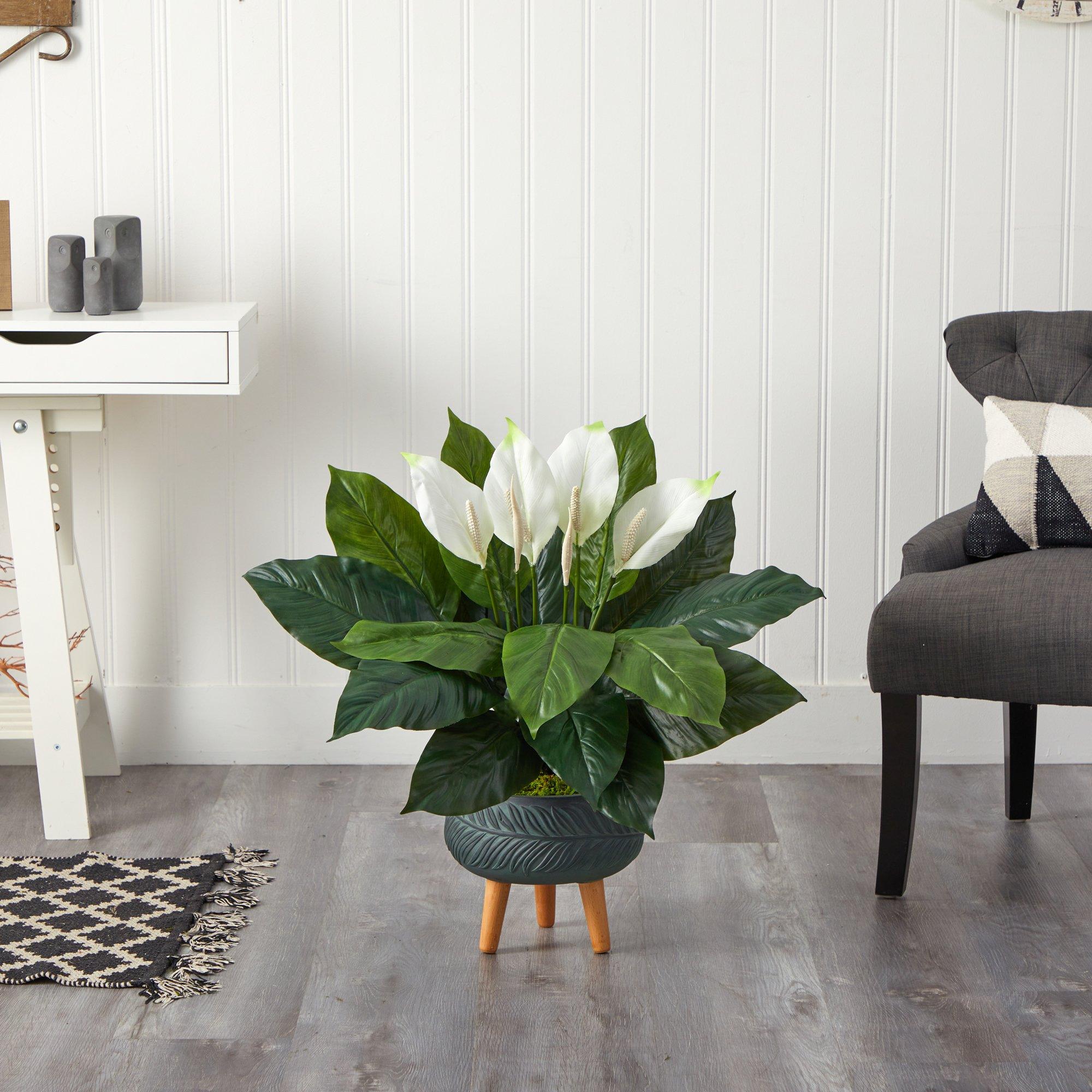 2.5’ Spathiphyllum Artificial Plant in Black Planter with Stand