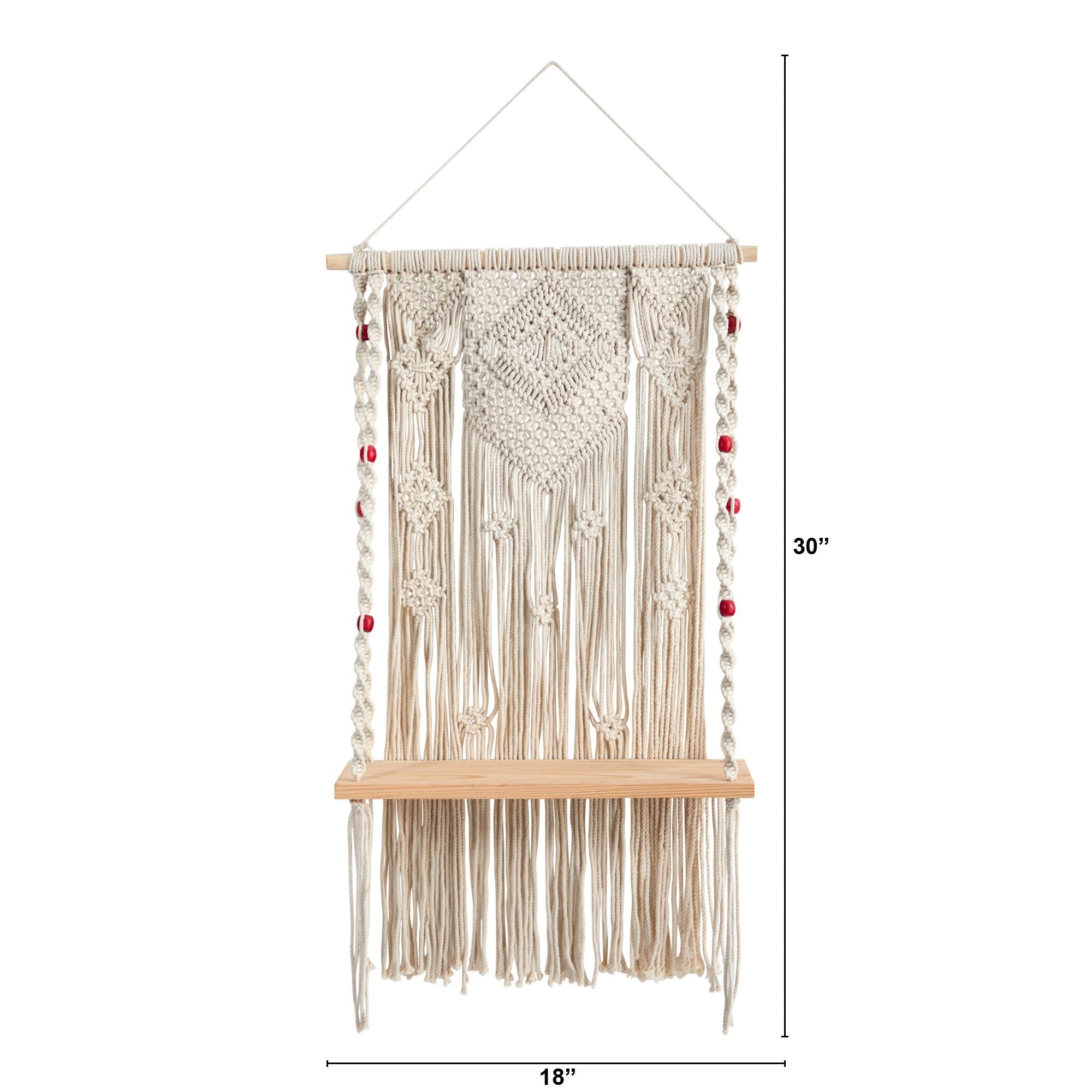 2.5’ x 1.5’ Bohemian Macrame Wall Hanging with Wooden Shelf
