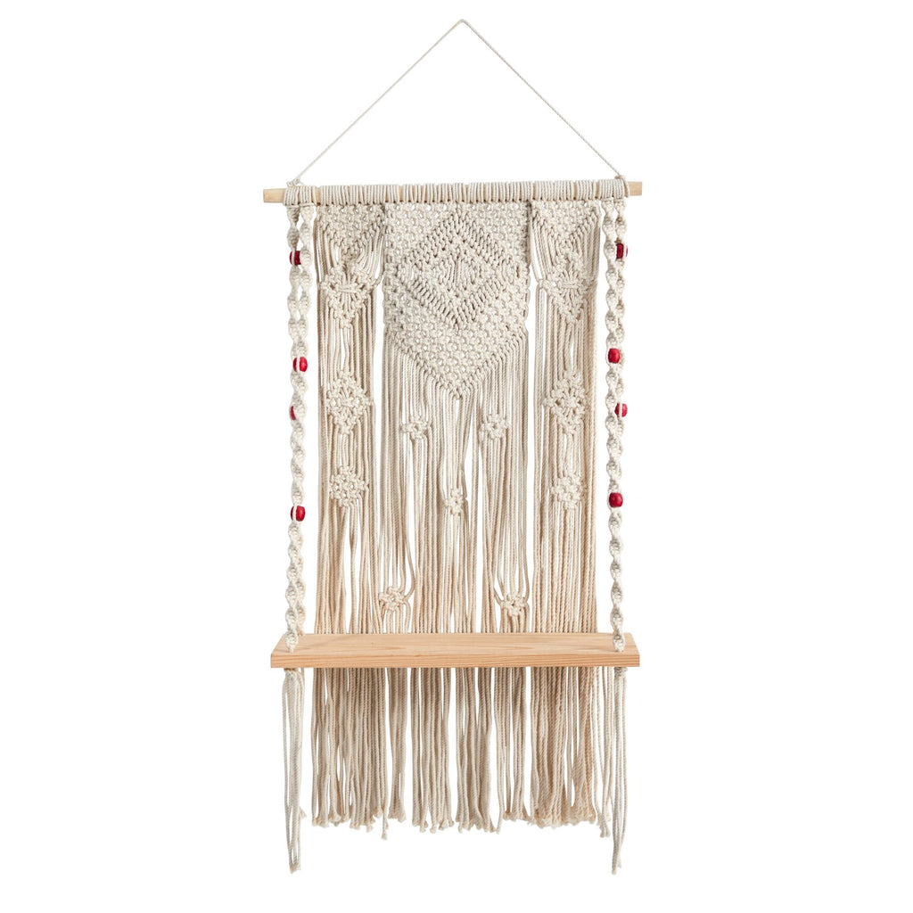 2.5’ x 1.5’ Bohemian Macrame Wall Hanging with Wooden Shelf