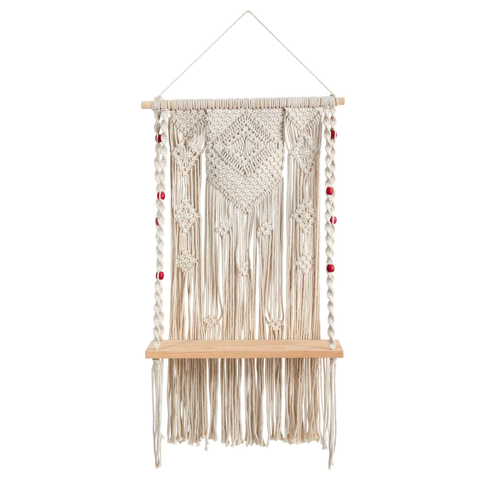 2.5’ x 1.5’ Bohemian Macrame Wall Hanging with Wooden Shelf