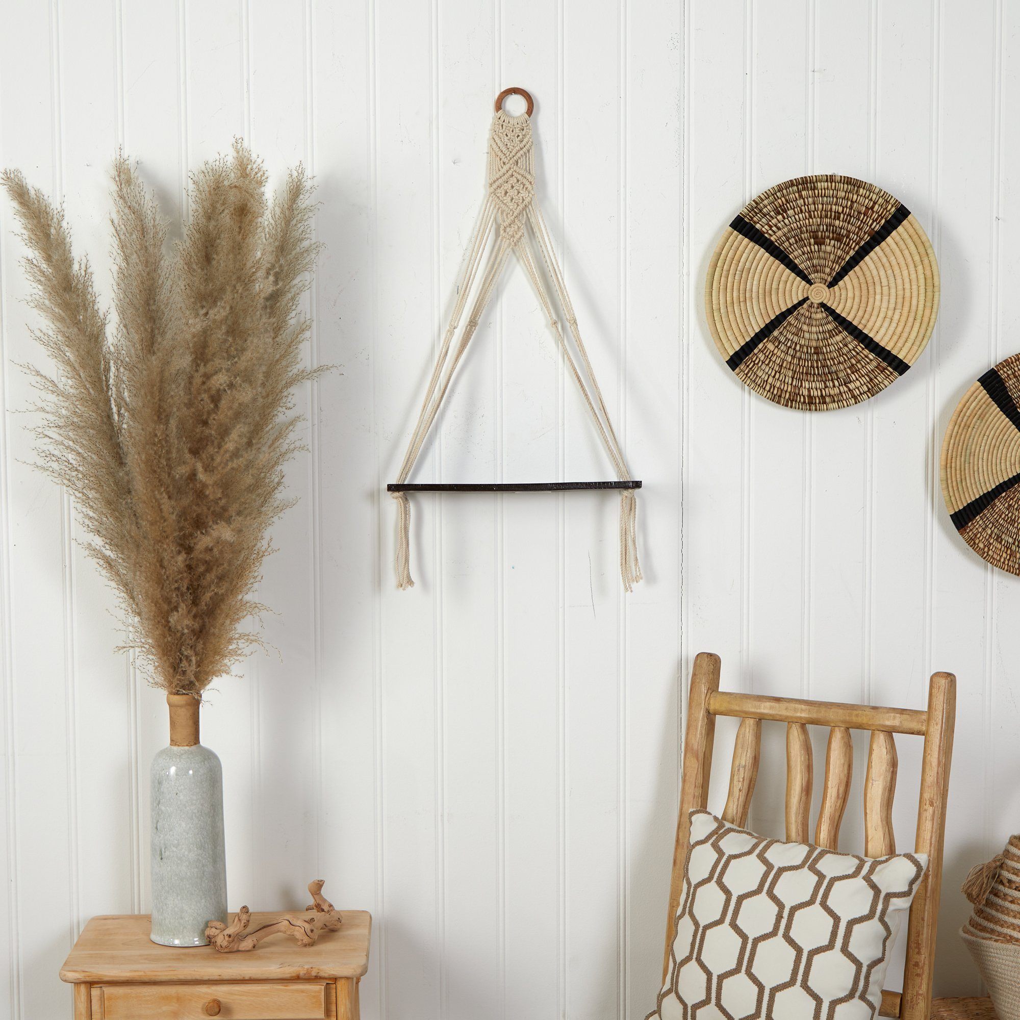 25” x 16” Macrame Wall Hanging with Wooden Shelf