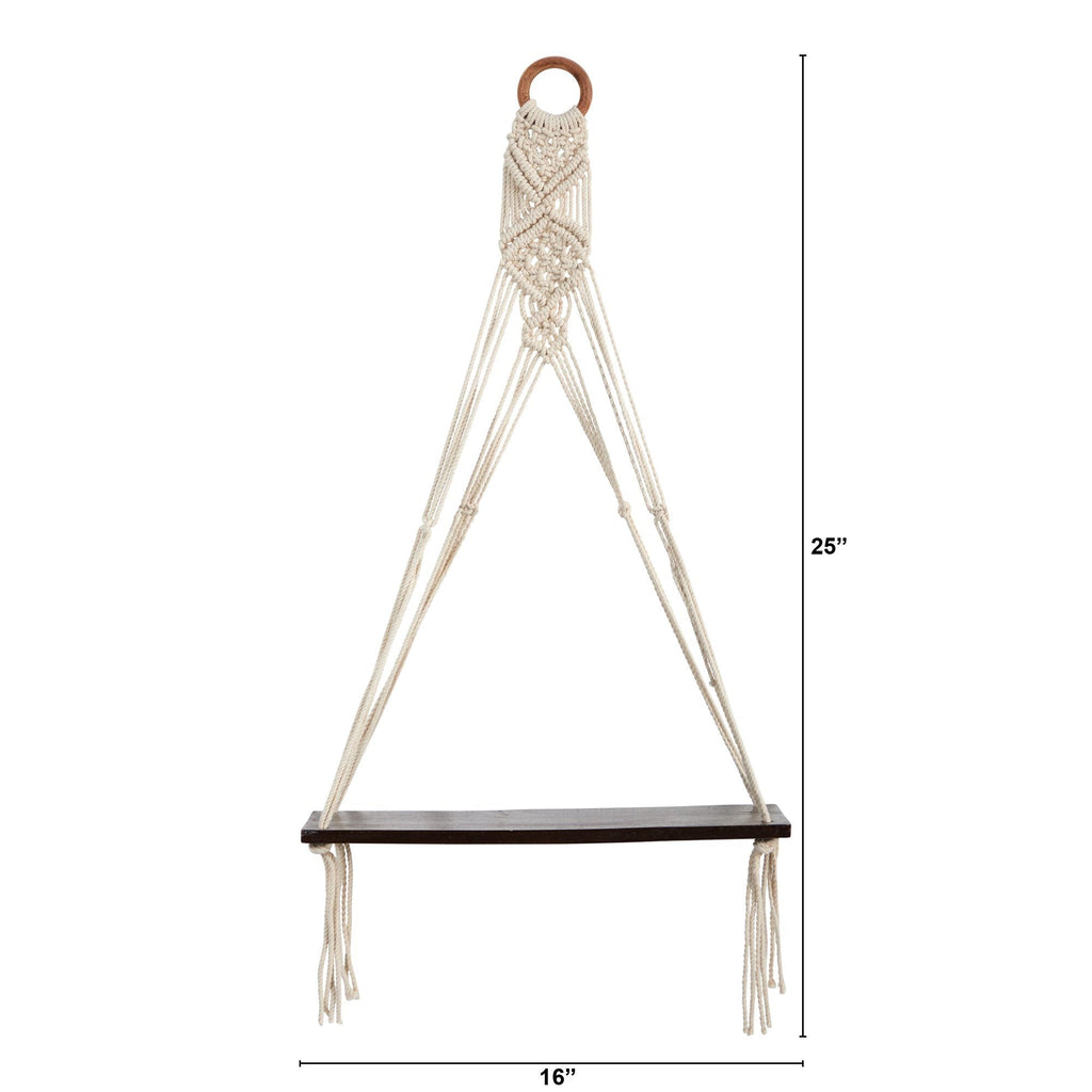 25” x 16” Macrame Wall Hanging with Wooden Shelf