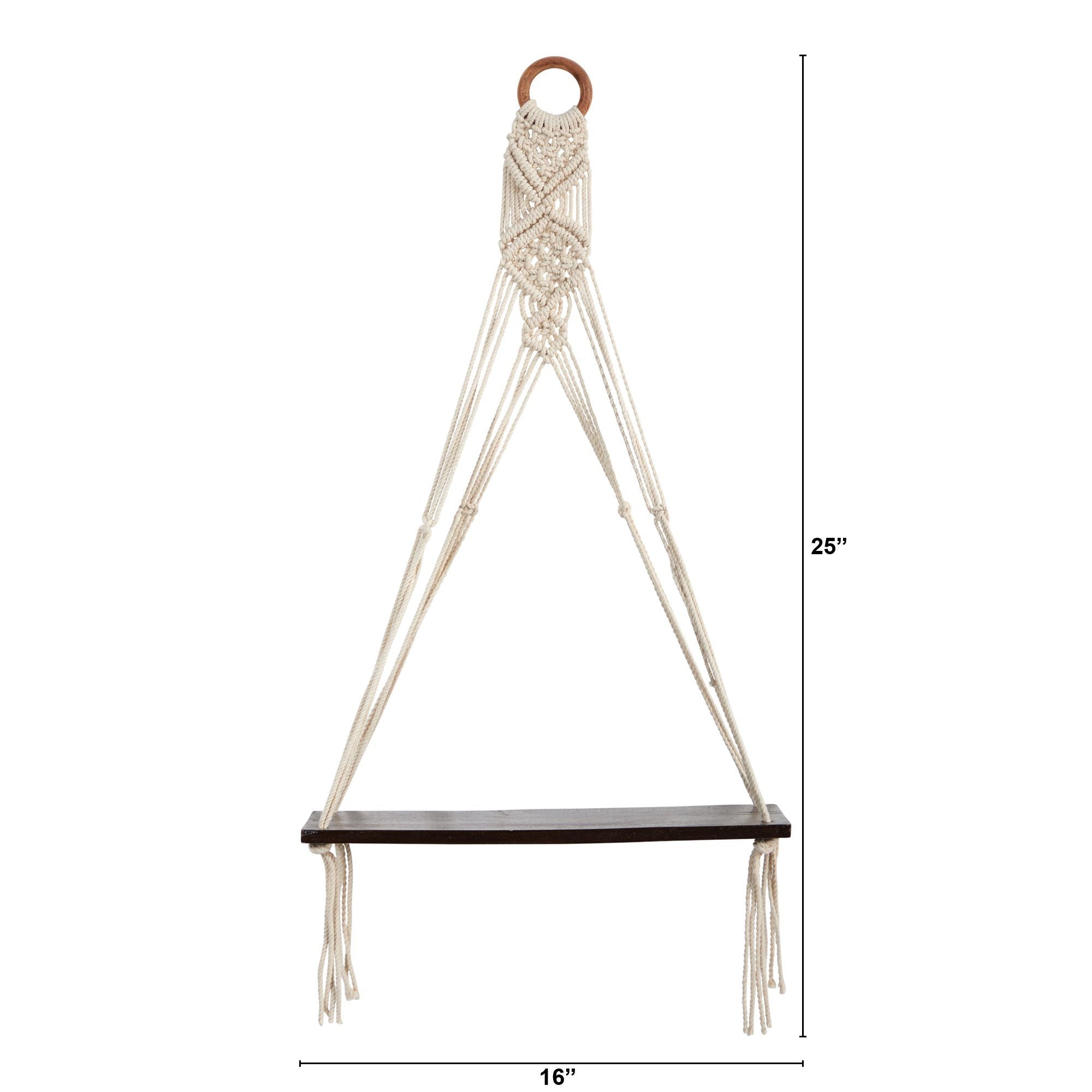 25” x 16” Macrame Wall Hanging with Wooden Shelf