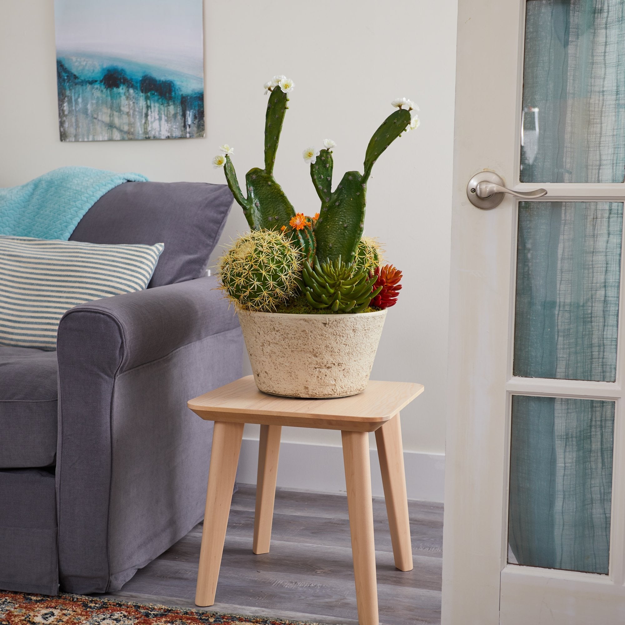 26” Cactus Garden Artificial Plant in White Planter