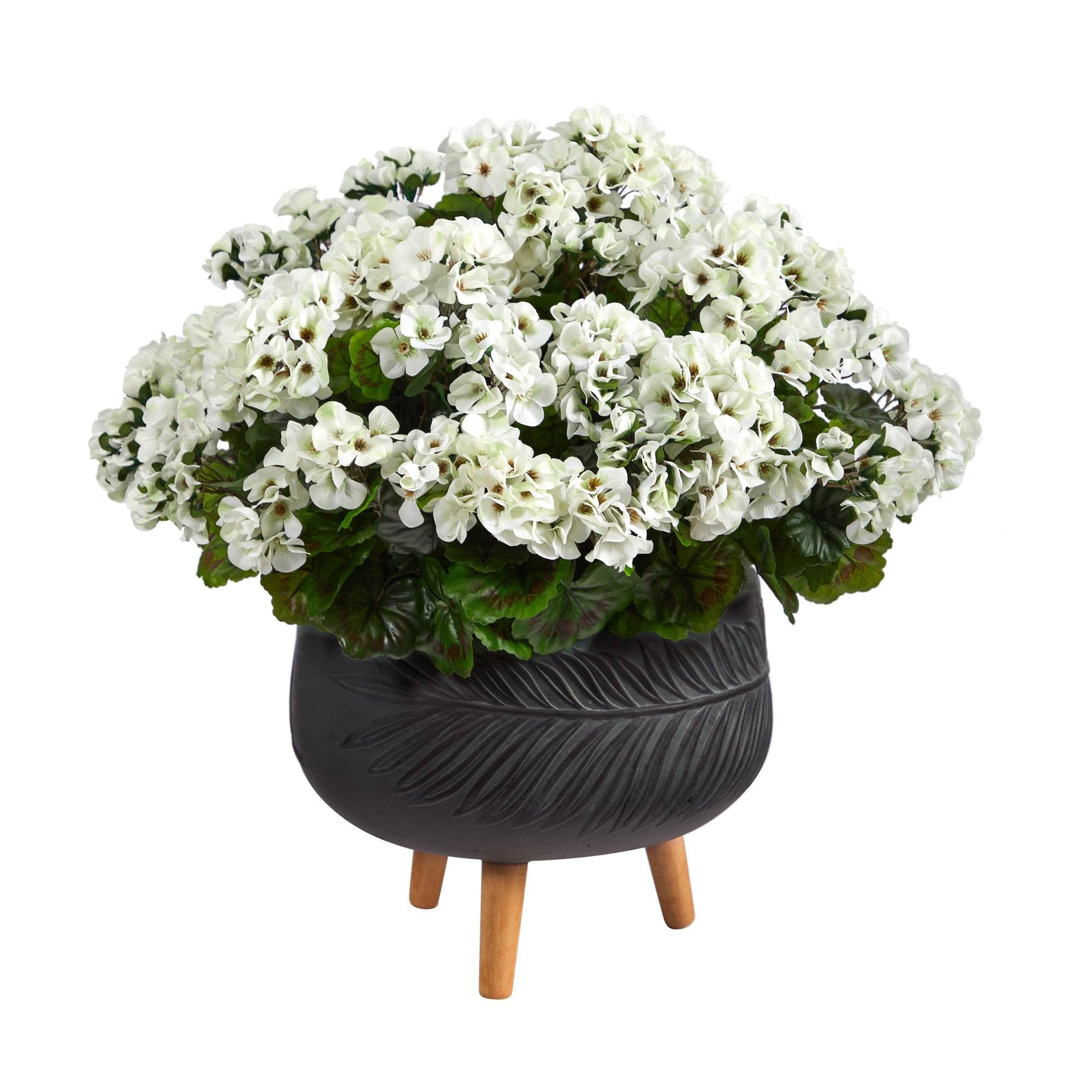26” Geranium Artificial Plant in Black Planter with Stand UV Resistant (Indoor/Outdoor)