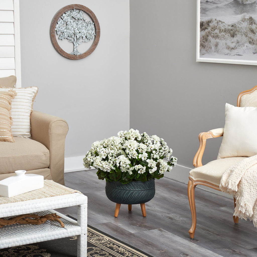 26” Geranium Artificial Plant in Black Planter with Stand UV Resistant (Indoor/Outdoor)