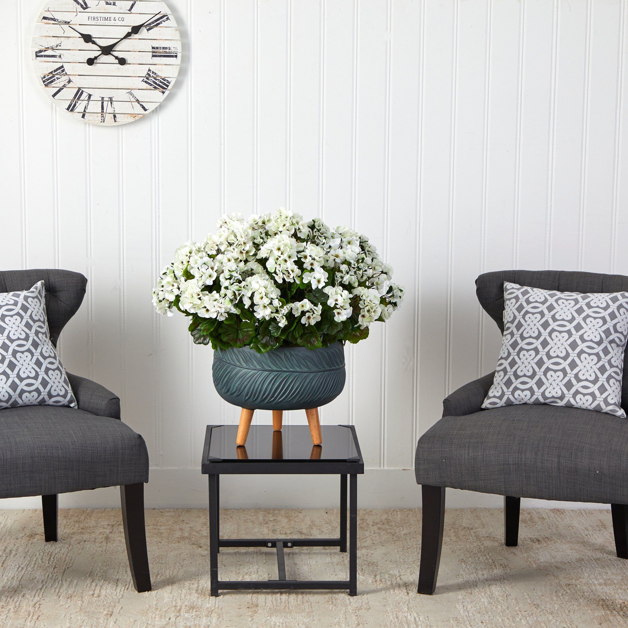 26” Geranium Artificial Plant in Black Planter with Stand UV Resistant (Indoor/Outdoor)