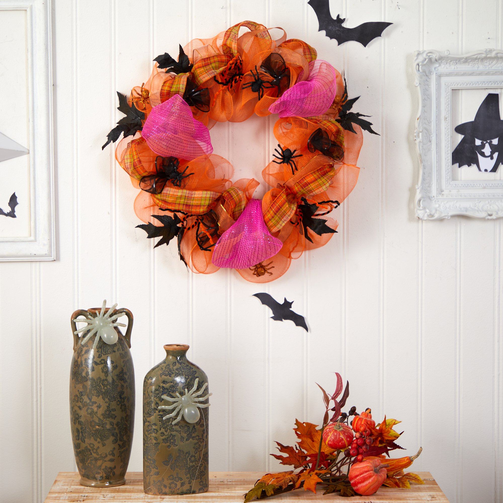 26" Halloween Spider Mesh Wreath