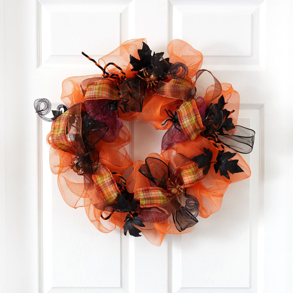 26" Halloween Spider Mesh Wreath