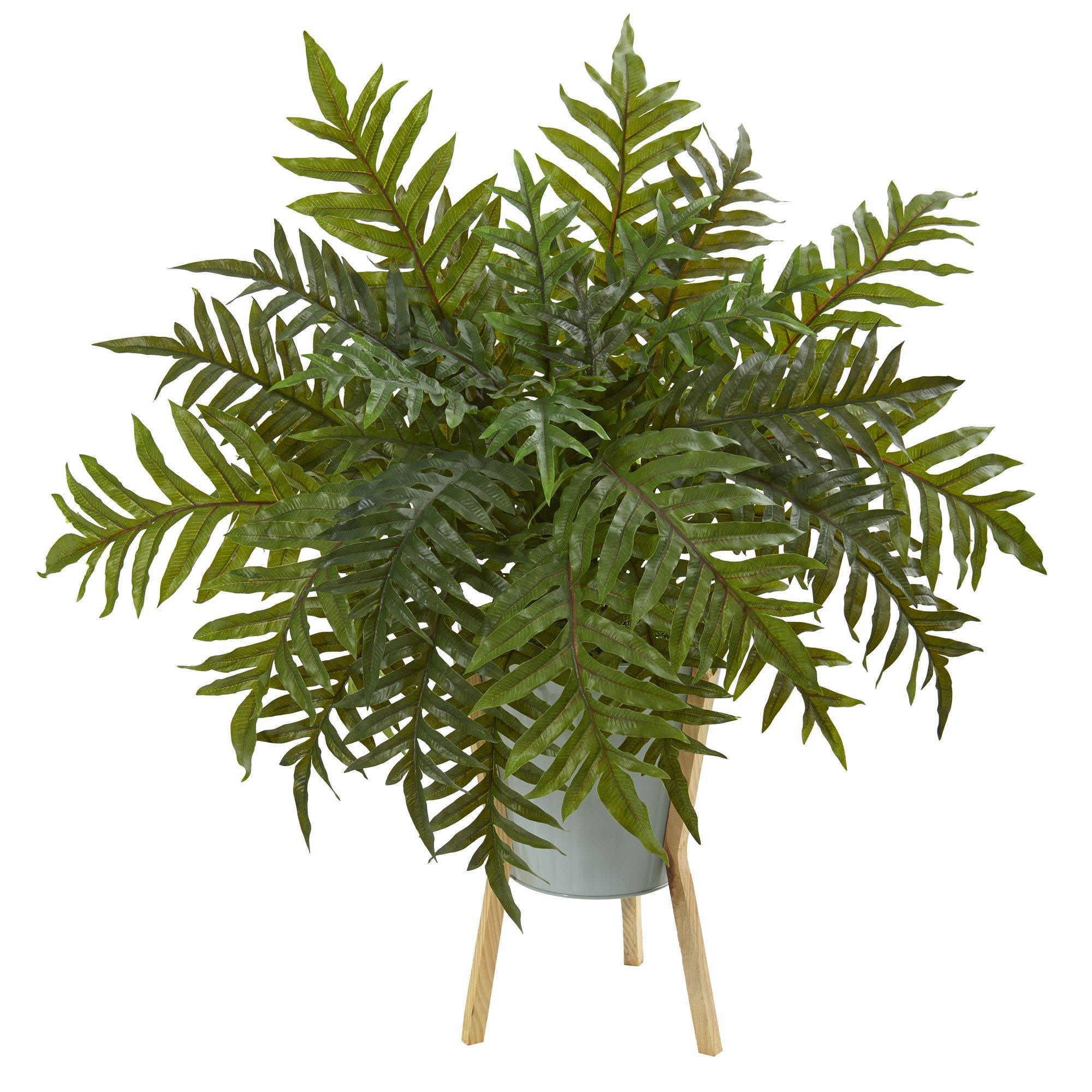 26” Hares Foot Fern Artificial Plant in Green Planter with Stand (Real Touch)