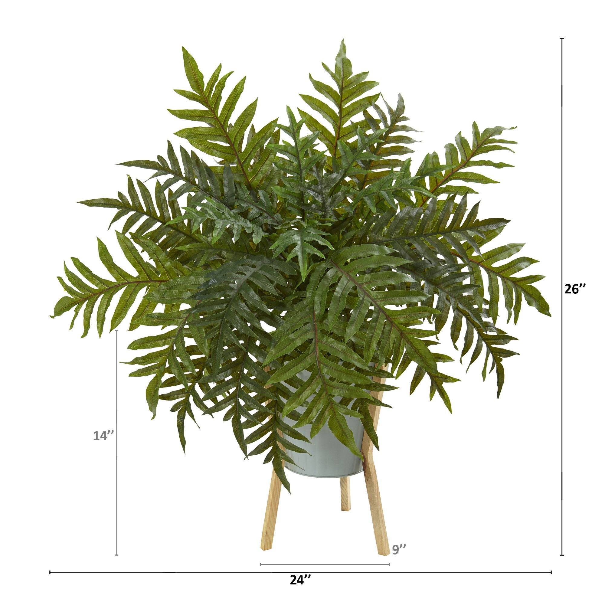 26” Hares Foot Fern Artificial Plant in Green Planter with Stand (Real Touch)