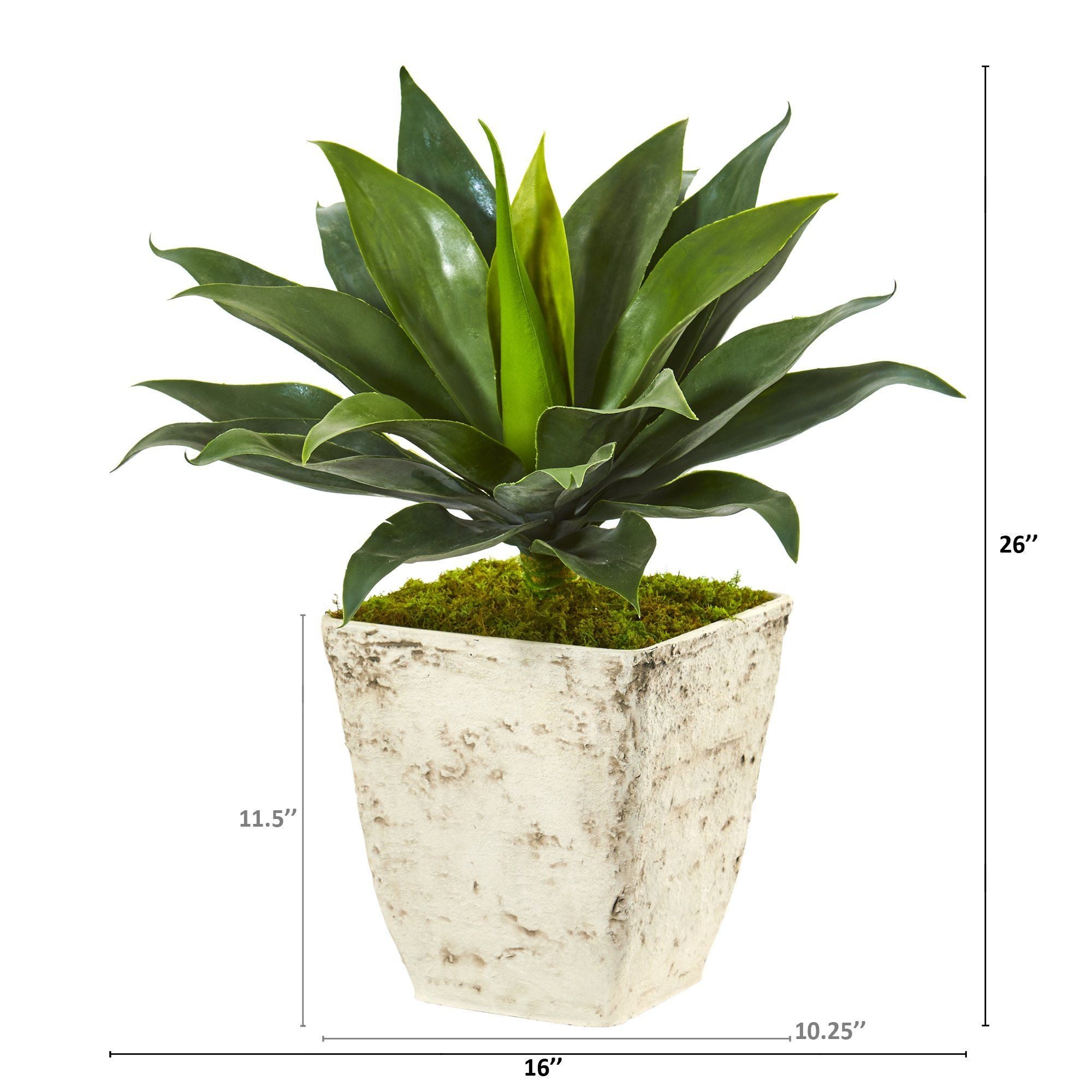26” Large Agave Artificial Plant in Country White Planter