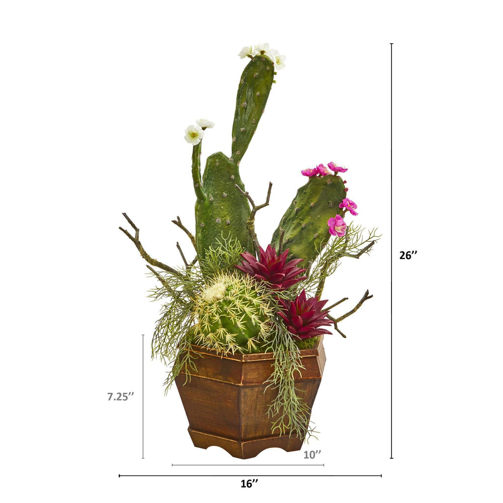 26” Mixed Cactus Artificial Plant in Decorative Planter
