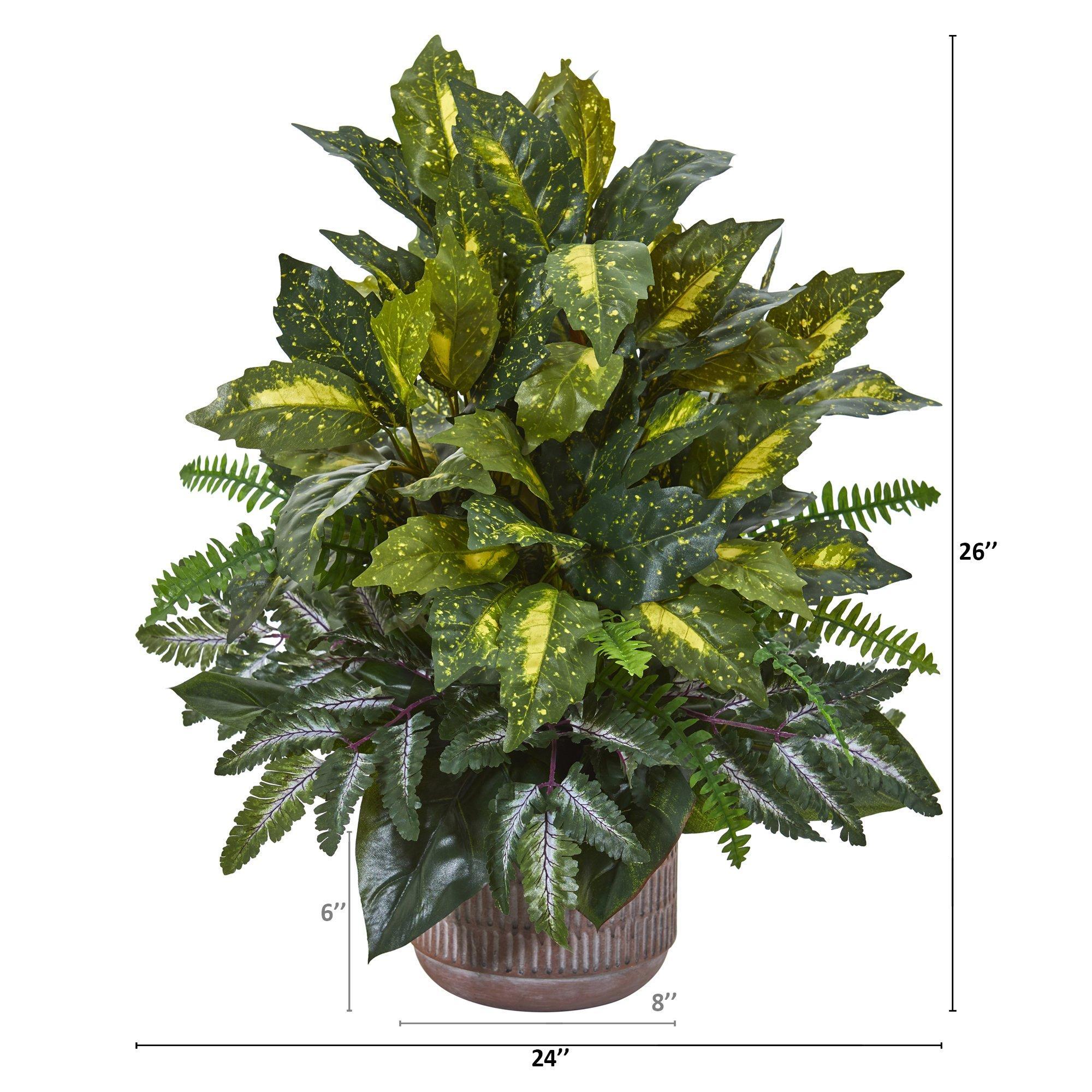 26” Mixed Greens Artificial Plant in Stoneware Planter