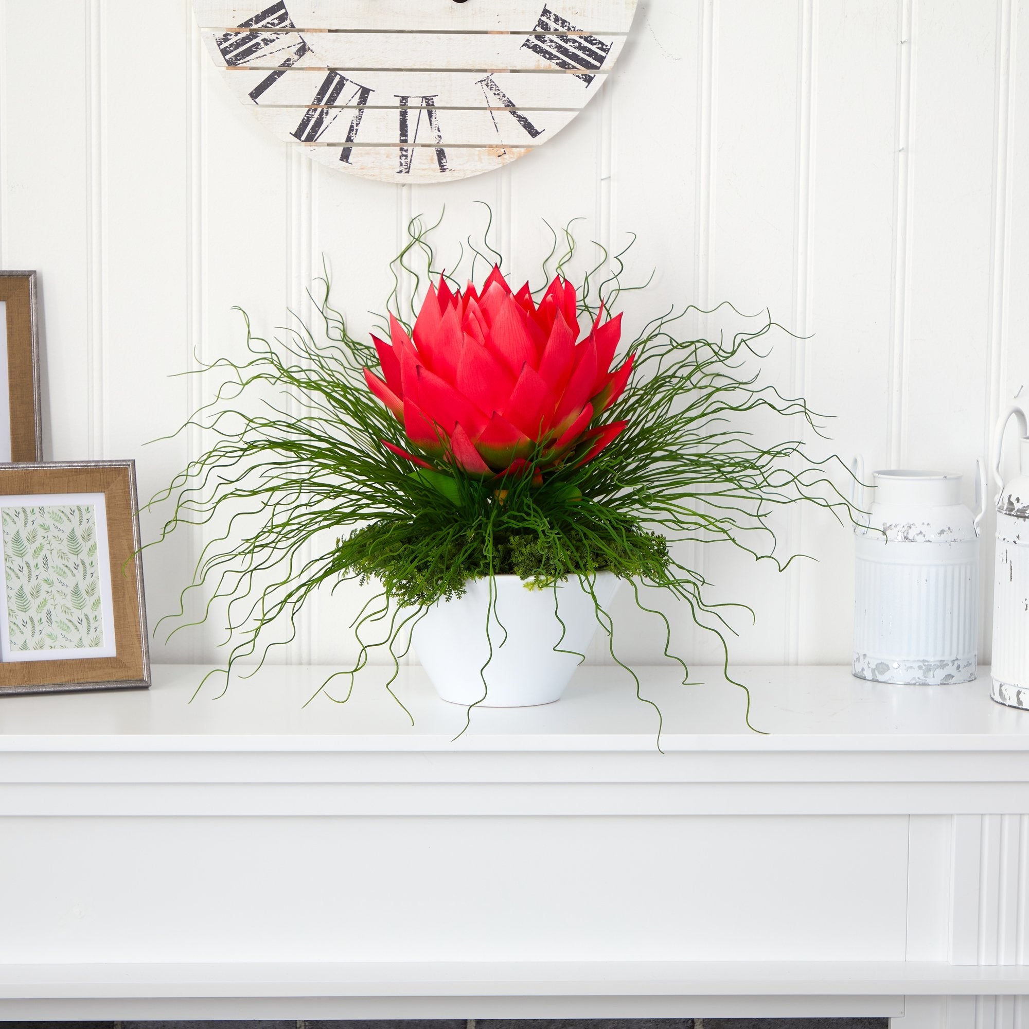 26” Musella and Grass Artificial Arrangement in White Vase