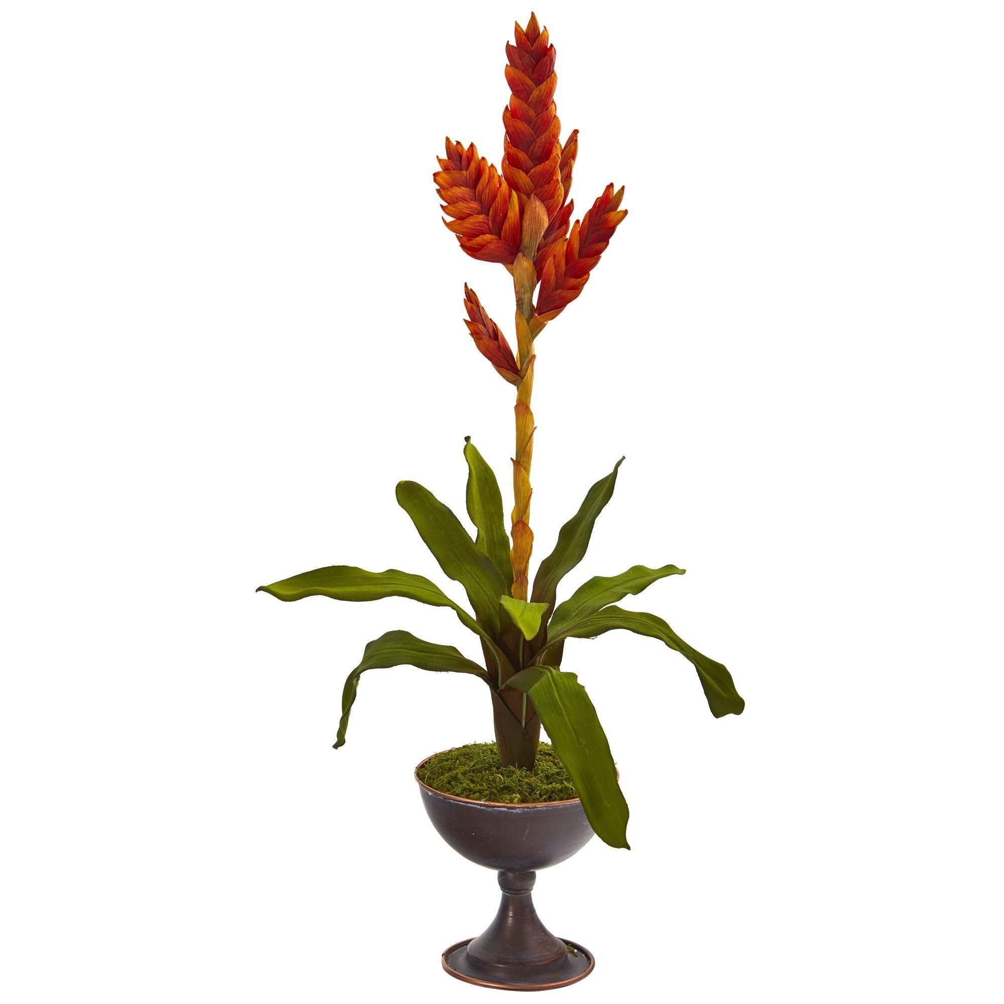 26” Tropical Bromeliad Artificial Plant in Metal Chalice