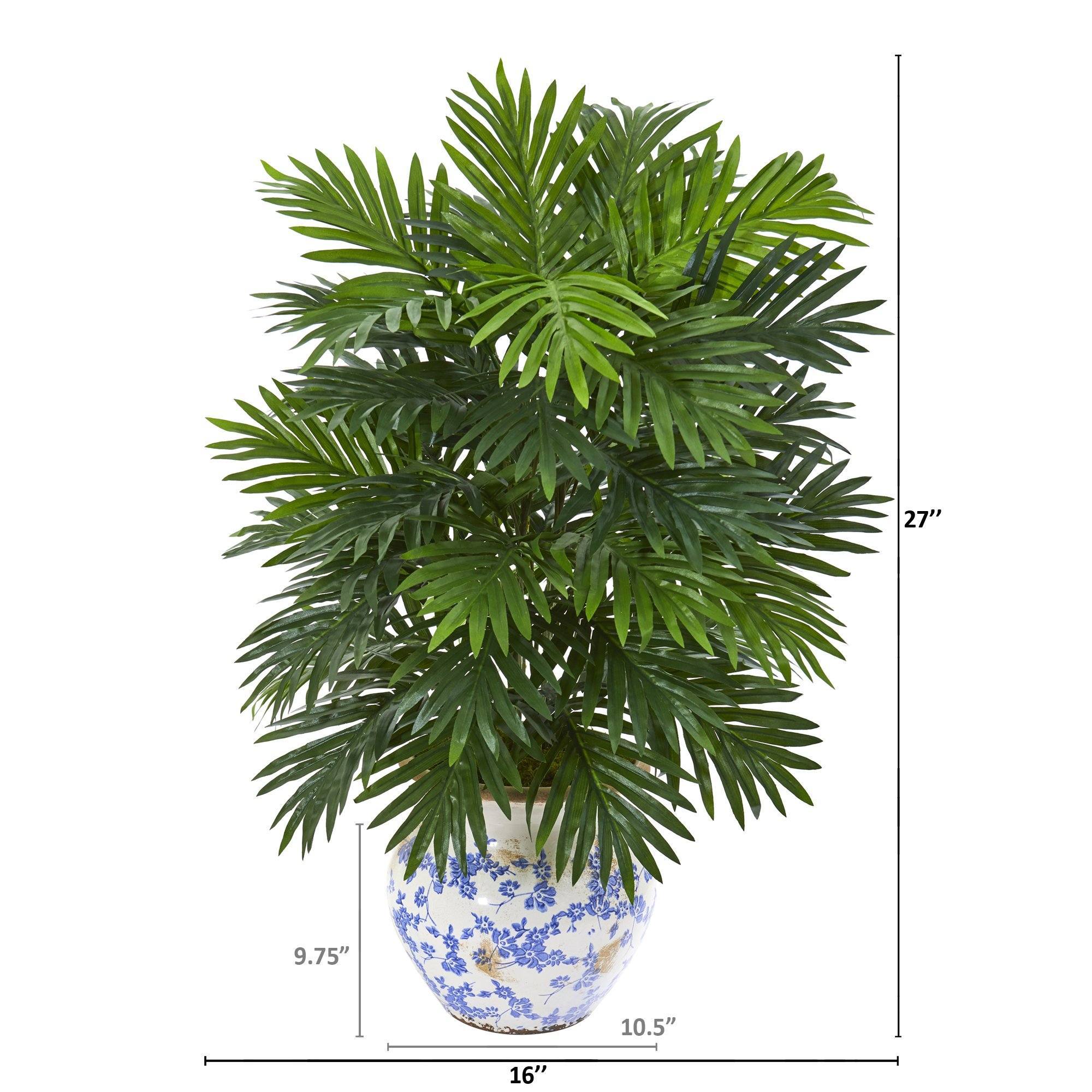 27” Areca Palm Artificial Plant in Vintage Floral Planter