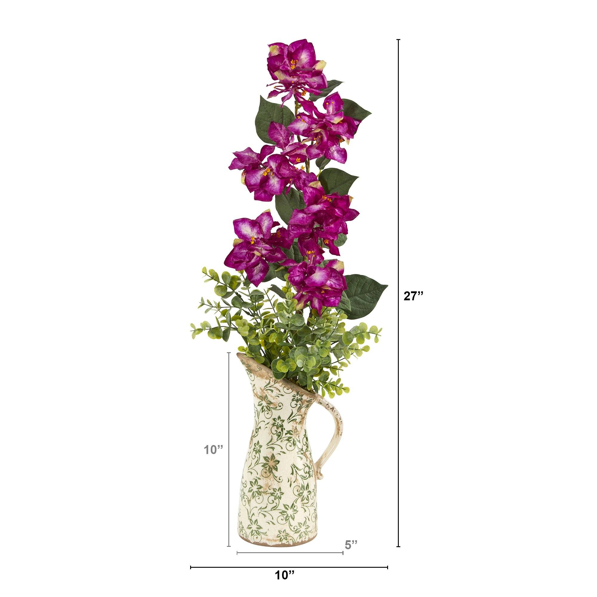 27” Bougainvillea and Eucalyptus Artificial Arrangement in Floral Pitcher