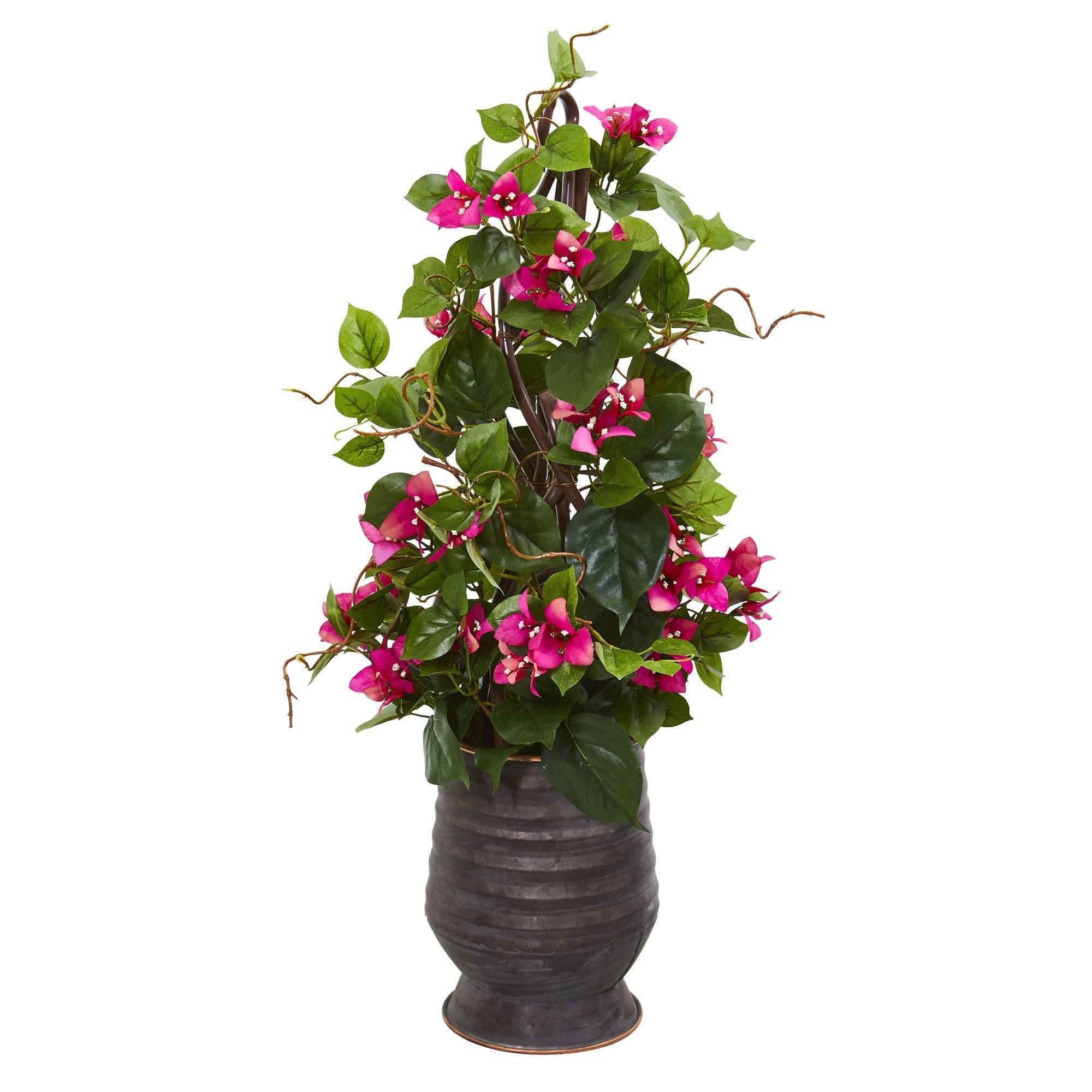 27” Bougainvillea Artificial Climbing Plant in Ribbed Planter