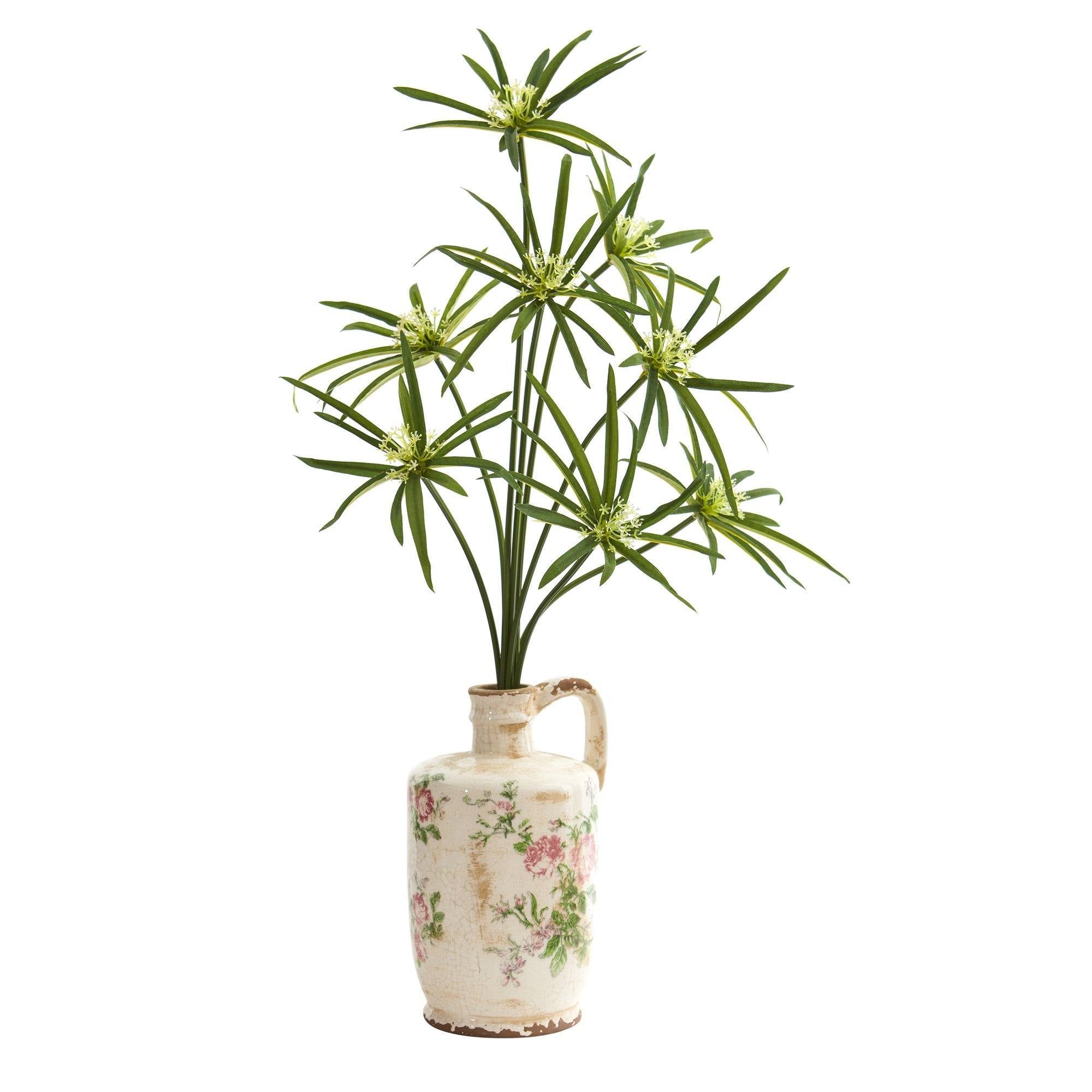27” Cyperus Artificial Plant in Floral Pitcher