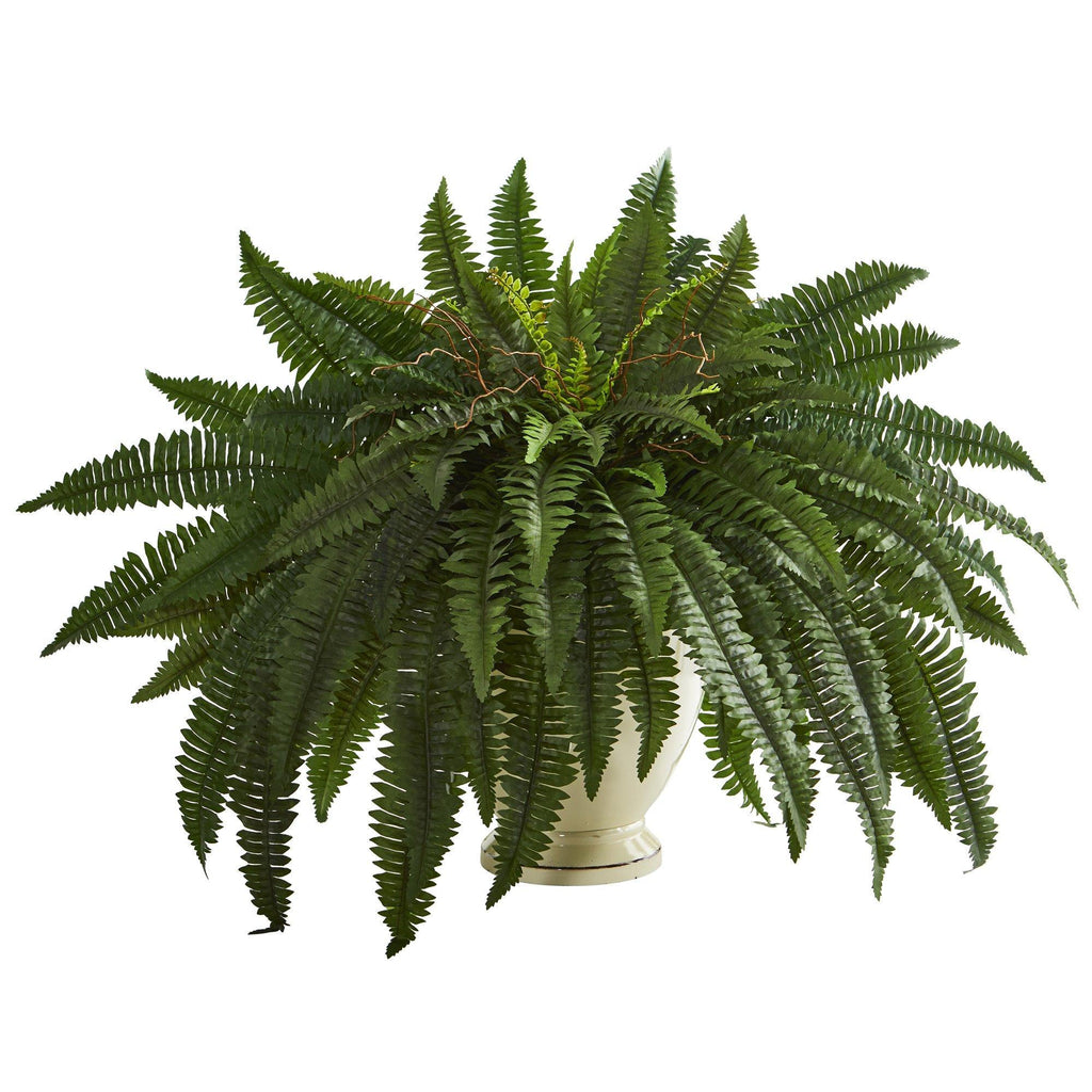 27” Double Boston Fern Artificial Plant in Decorative Urn