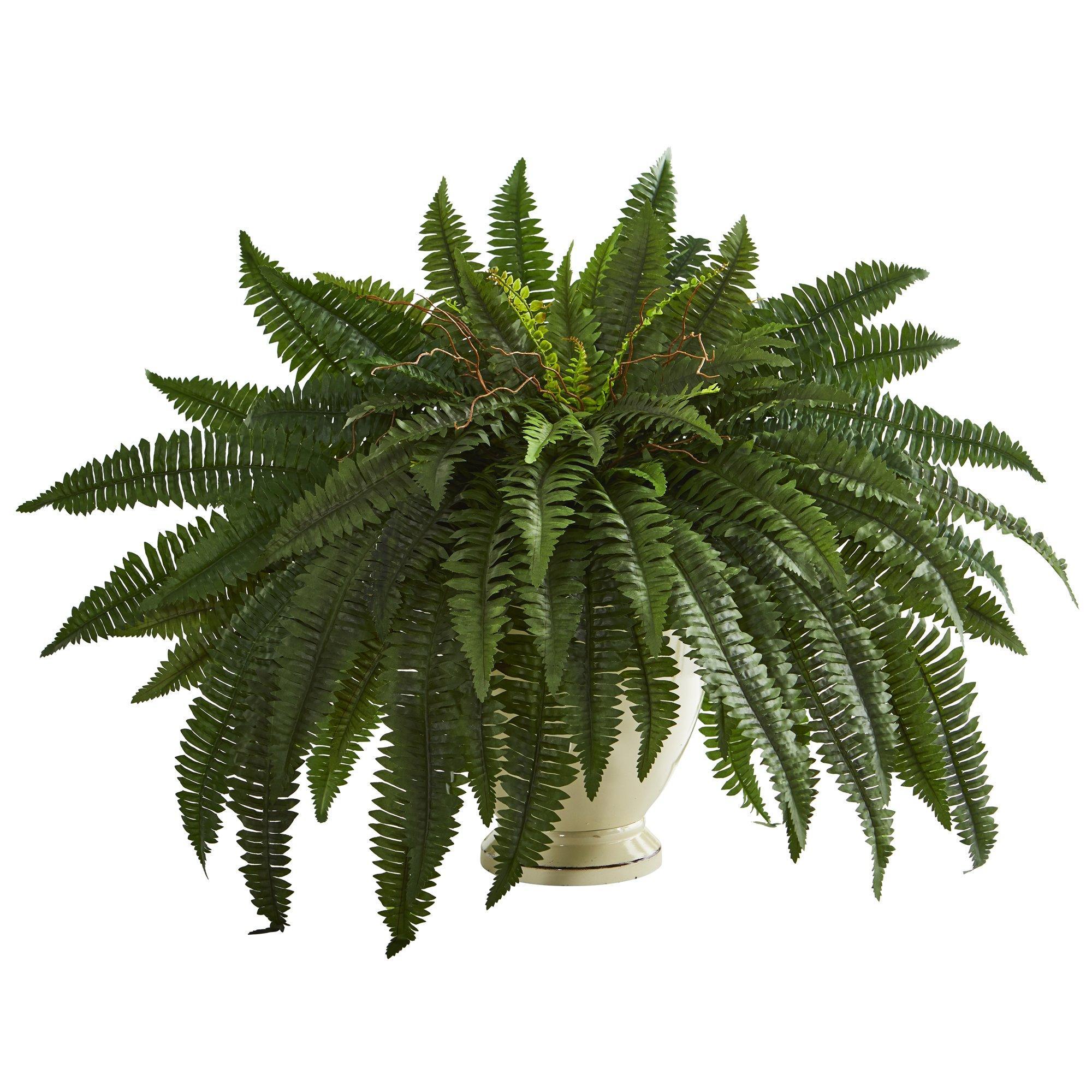 27” Double Boston Fern Artificial Plant in Decorative Urn