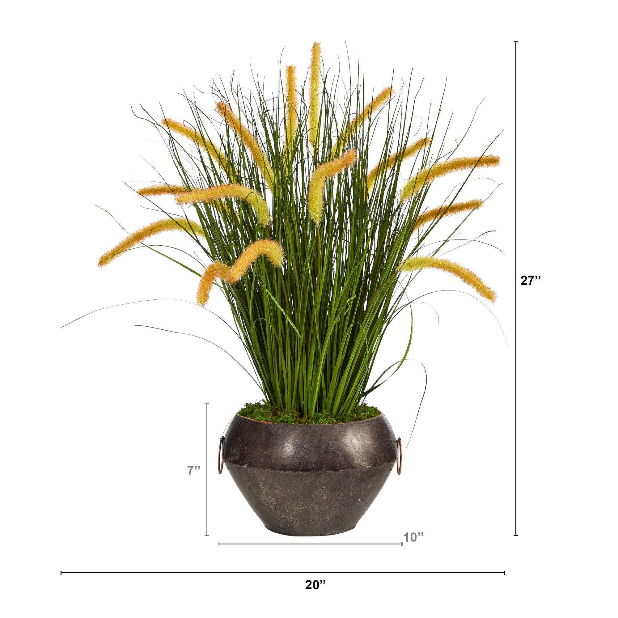 27” Onion Grass Artificial Plant in Metal Bowl